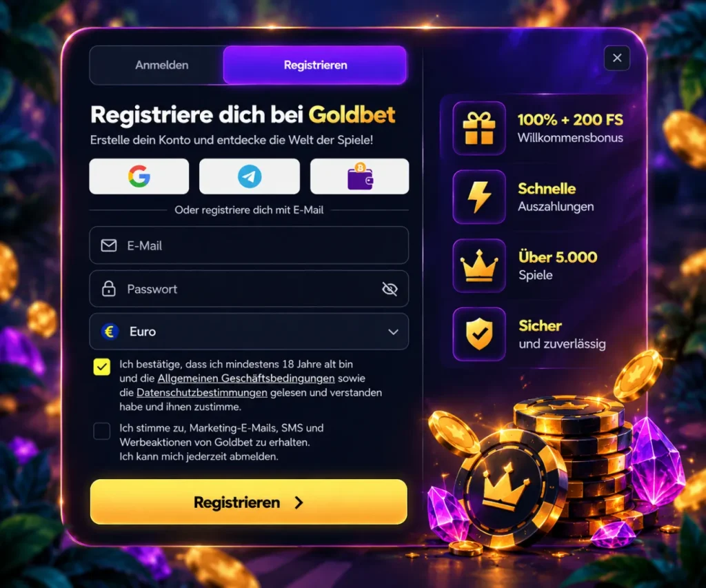 Registrierung bei Goldbet Casino Schritt für Schritt